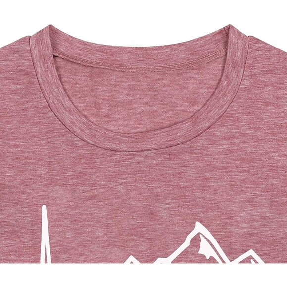 🆕Women Pink Cotton Blended Graphic T-Shirt Mountain Adventure Hiking - Picture 4 of 7
